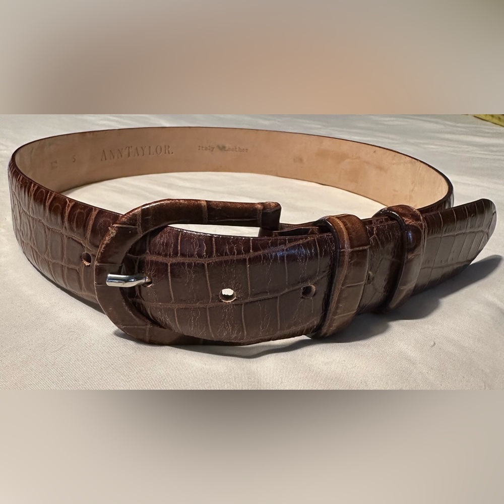 Ann Taylor Women's Small Brown Leather Belt Reptile Pattern